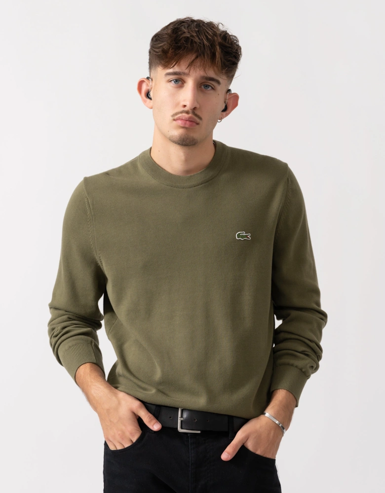 Mens Organic Cotton Crew Neck Sweater - Olive E9F