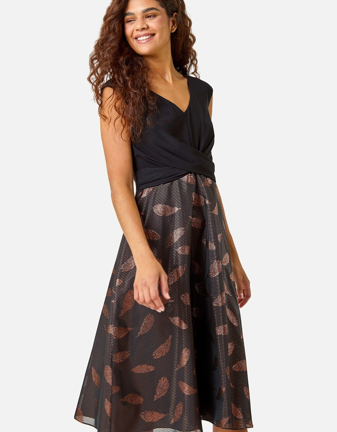 Metallic Feather Print Skater Dress, 2 of 1