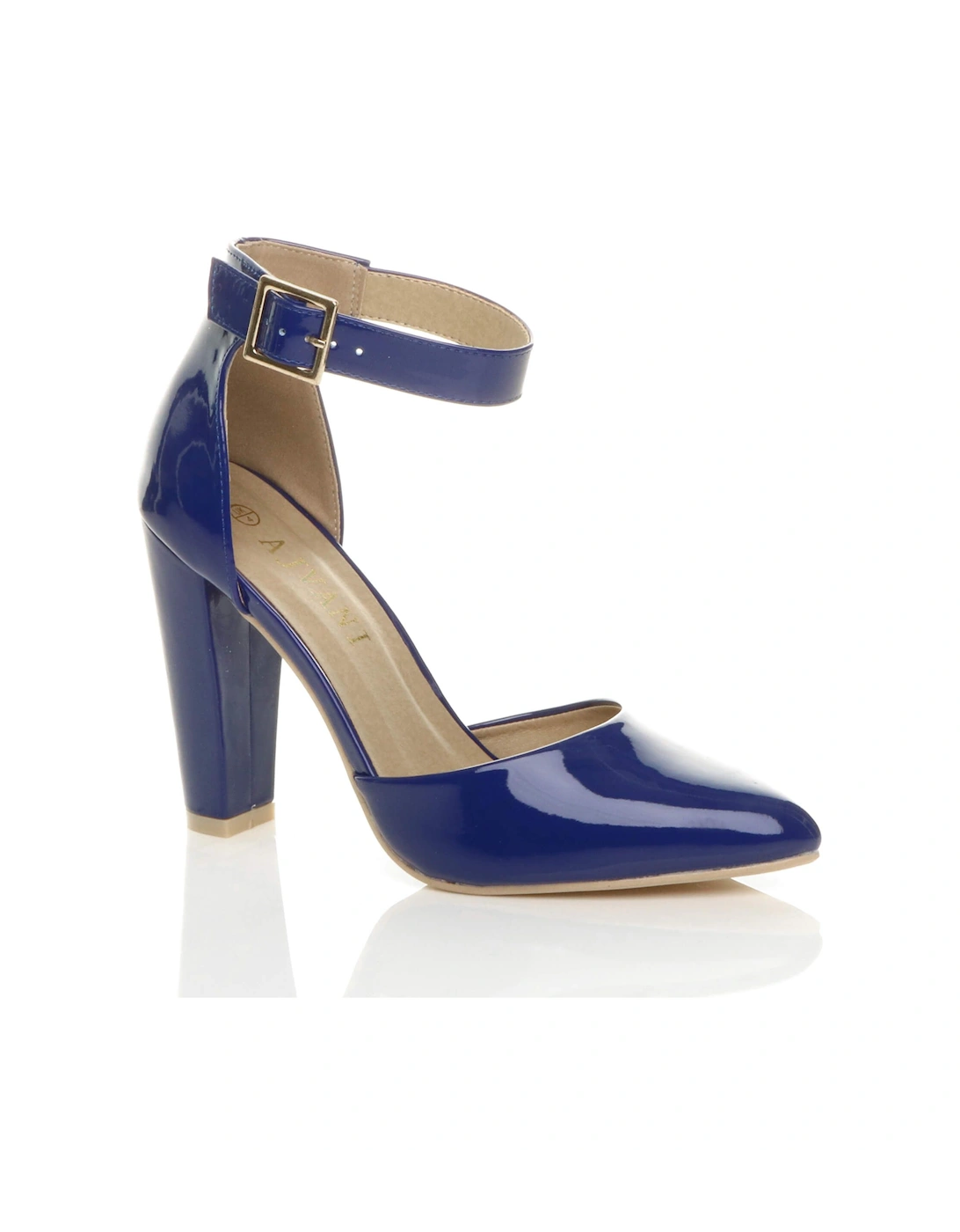 High Block Heel Ankle Strap Pointed Toe Patent 2 Part Heels, 2 of 1