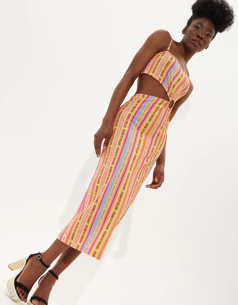 Printed Jersey Midi Dress With Cut Out Detail