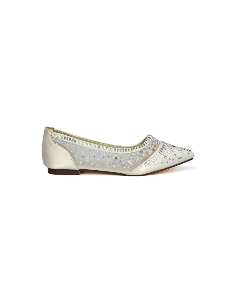 'Vivian' Pointed Toe Sparkly Diamante Wedding Bridal Pump Flats