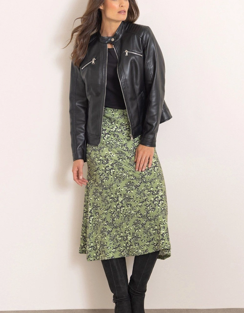 Botanical Print Knitted Midi Skirt