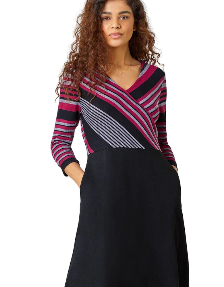 Stripe Print Stretch Wrap Dress