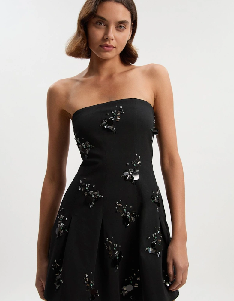 Petite Cluster Sequin & Crystal  Embellished Bandeau Tailored Mini Dress