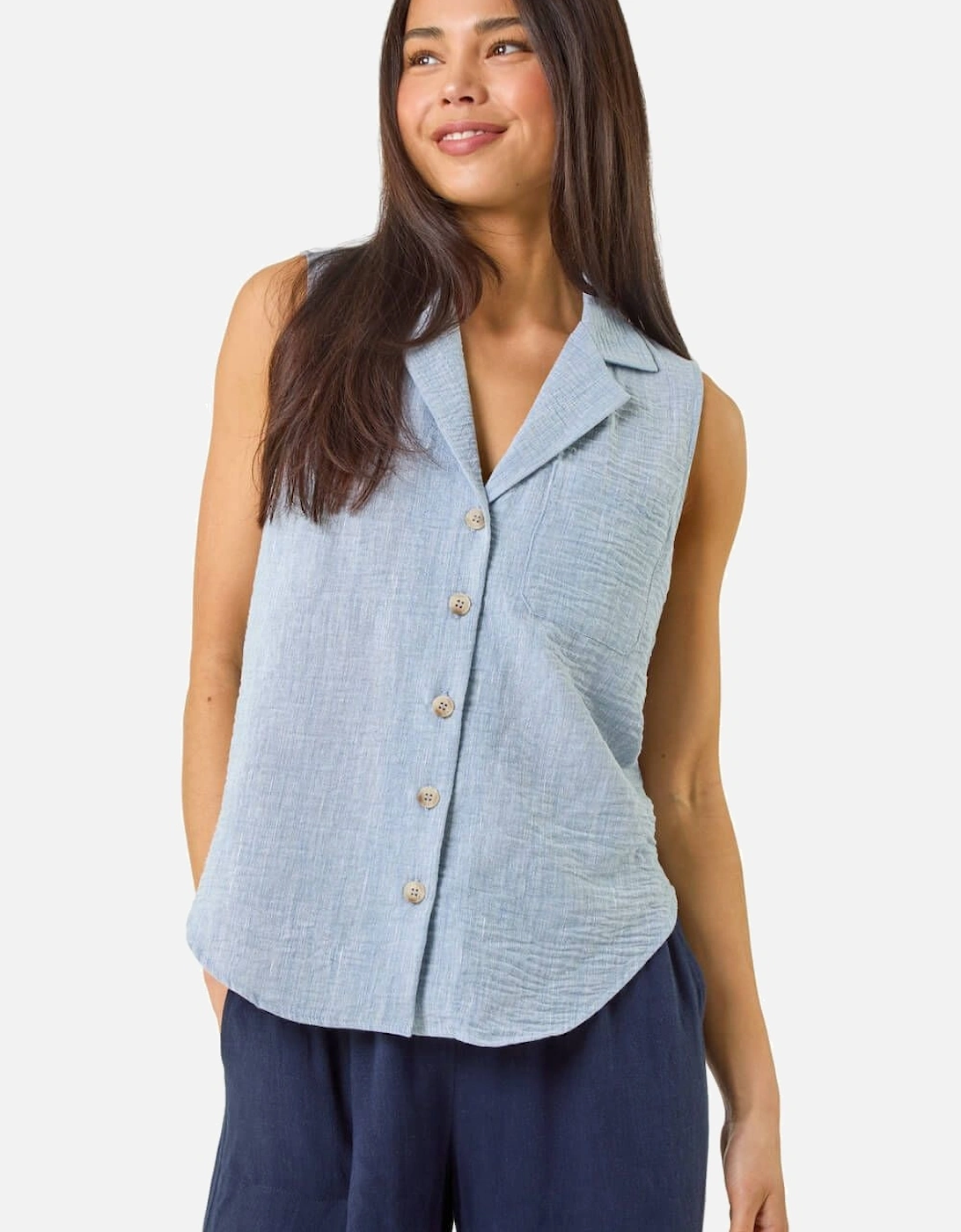 Petite Collared Sleeveless Blouse, 2 of 1