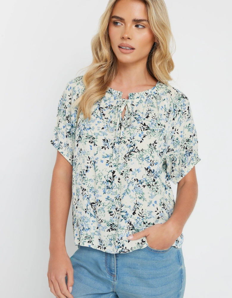 Petite Floral Tie Neck Blouse