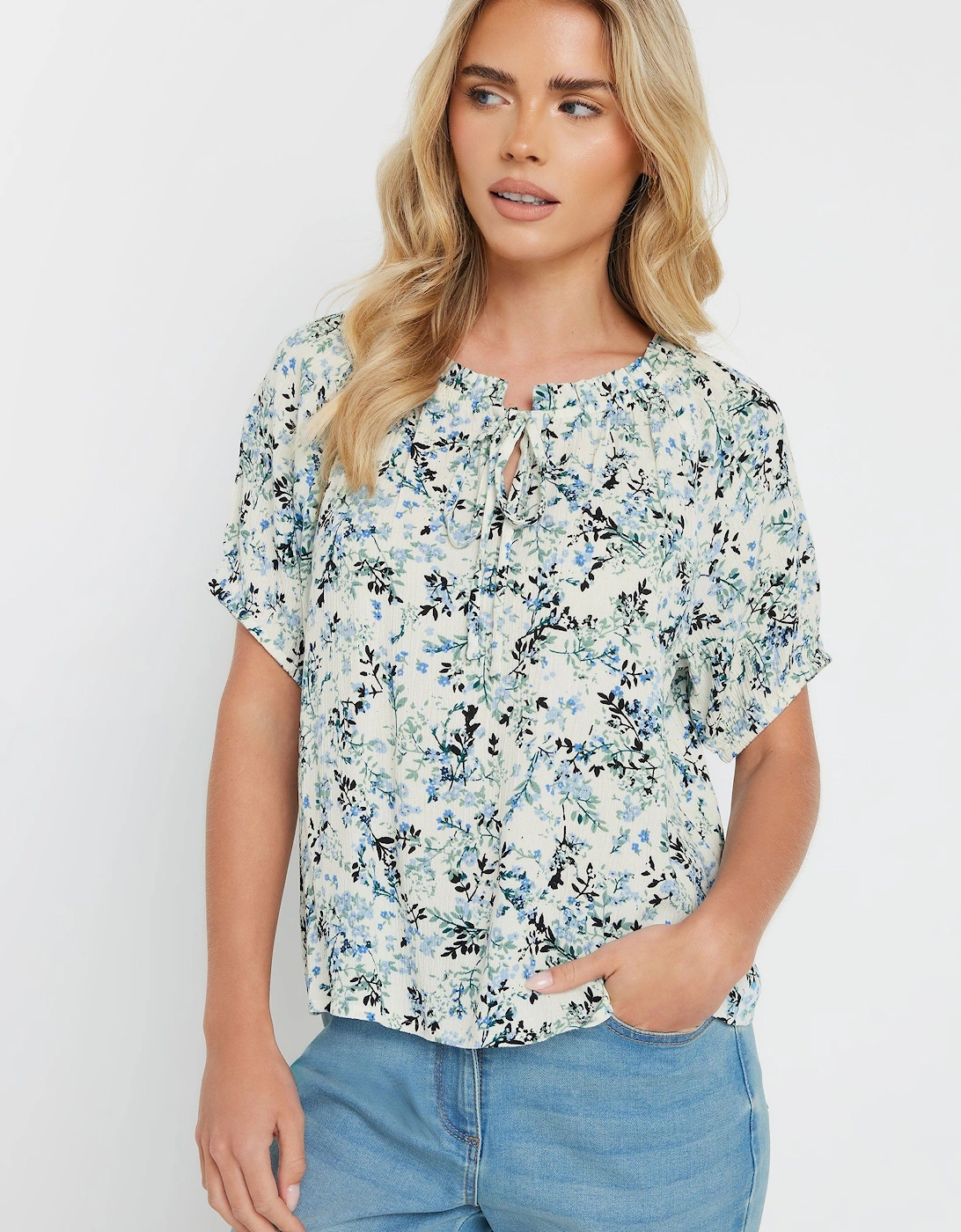 Petite Floral Tie Neck Blouse, 2 of 1
