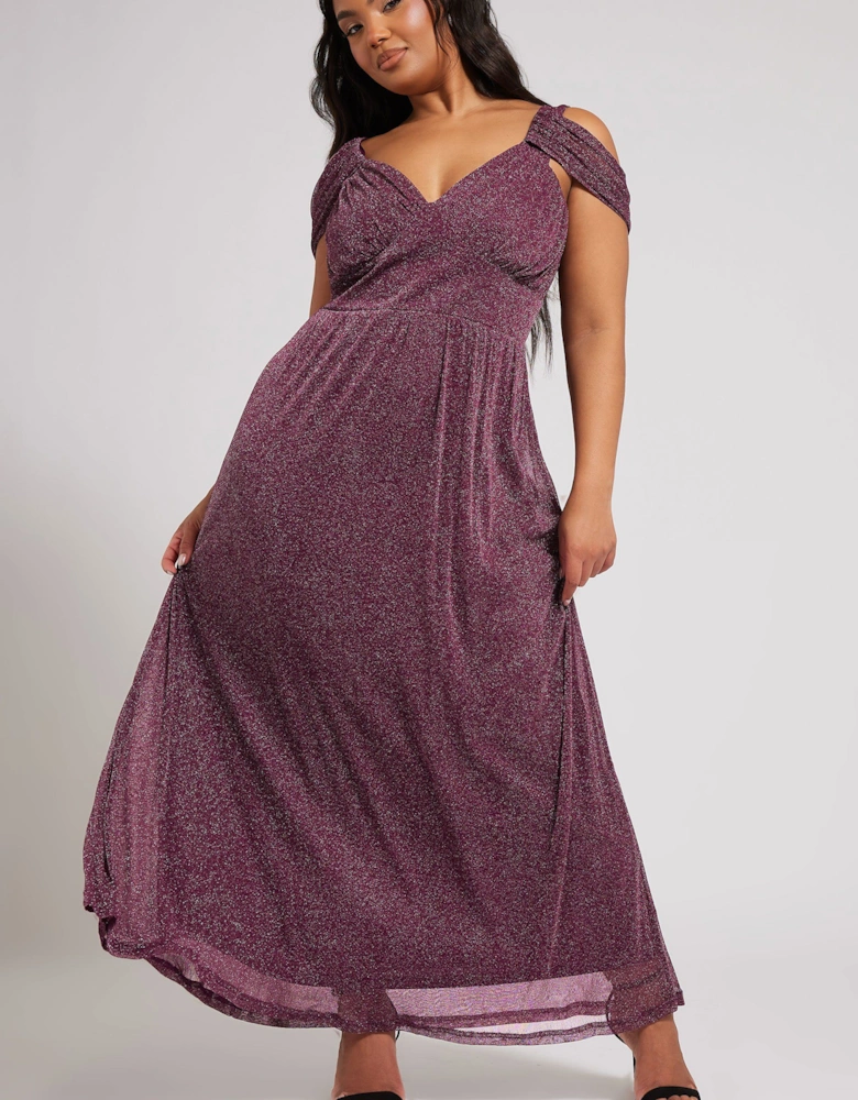 Metallic Cold Shoulder Maxi Dress