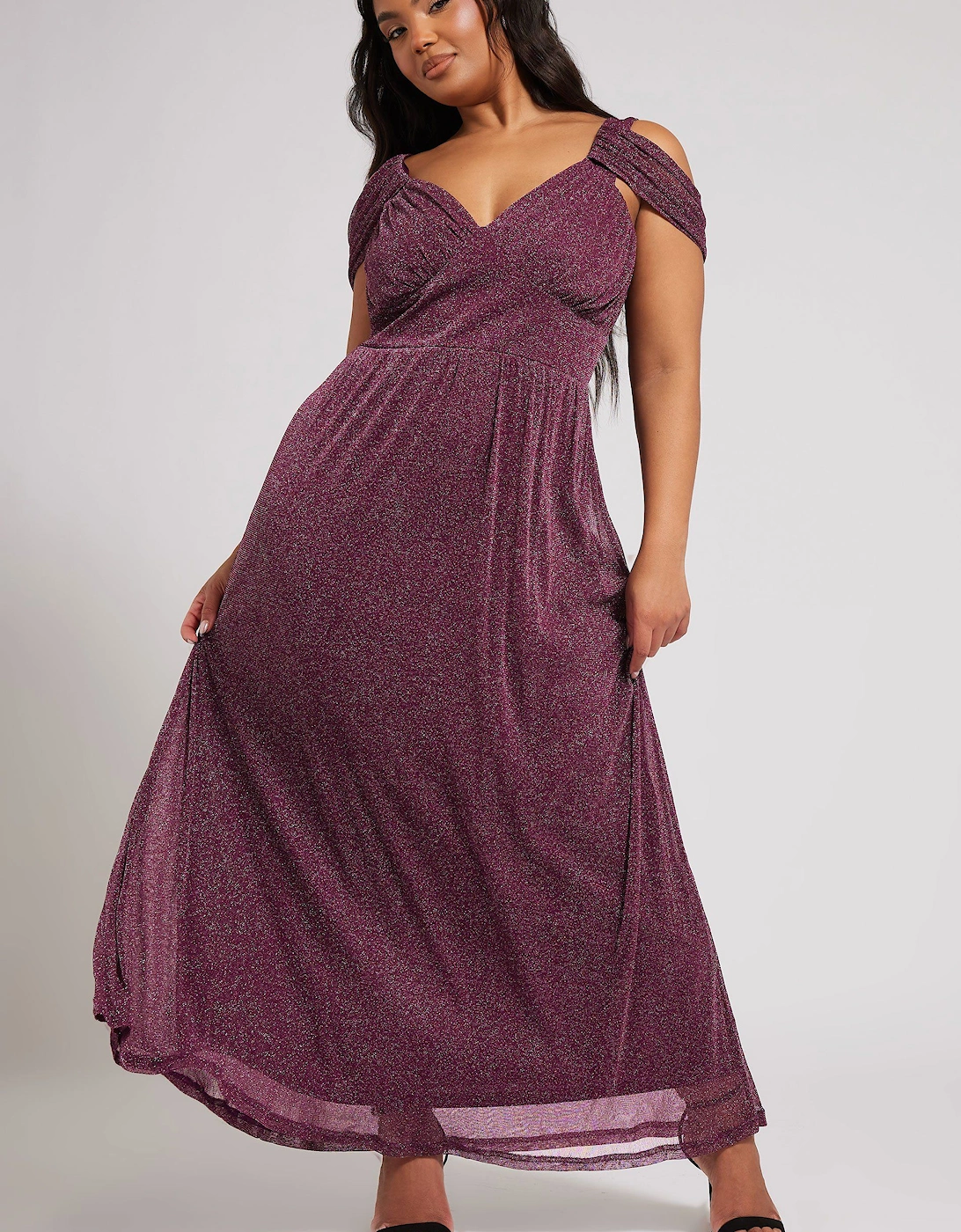 Metallic Cold Shoulder Maxi Dress, 2 of 1