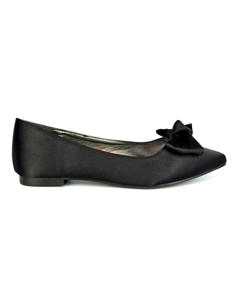 'Cally' Bow Detail Pointed Toe Ballerina Bridal Pump Shoes