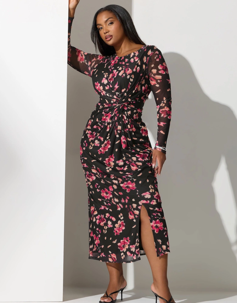 Mesh Side Knot Maxi Dress