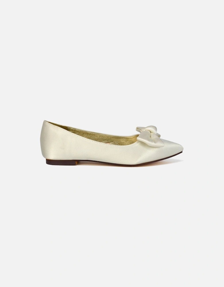 'Cally' Bow Detail Pointed Toe Ballerina Bridal Pump Shoes