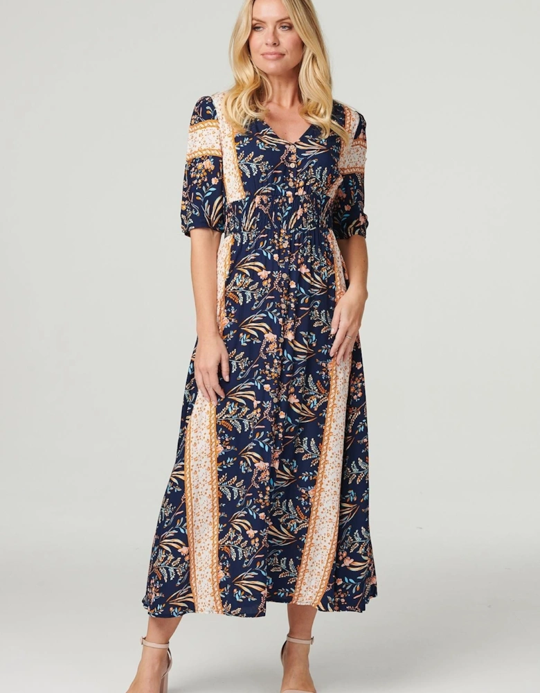 Printed 1/2 Sleeve Maxi Dress