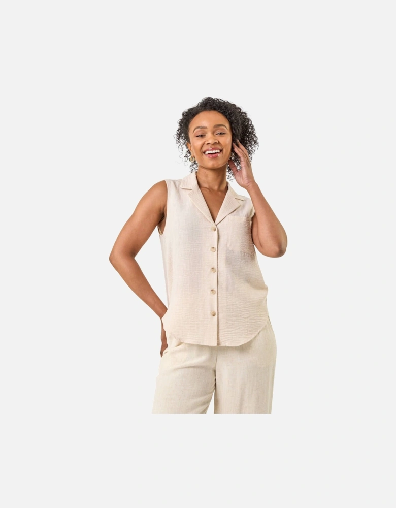 Petite Collared Sleeveless Blouse