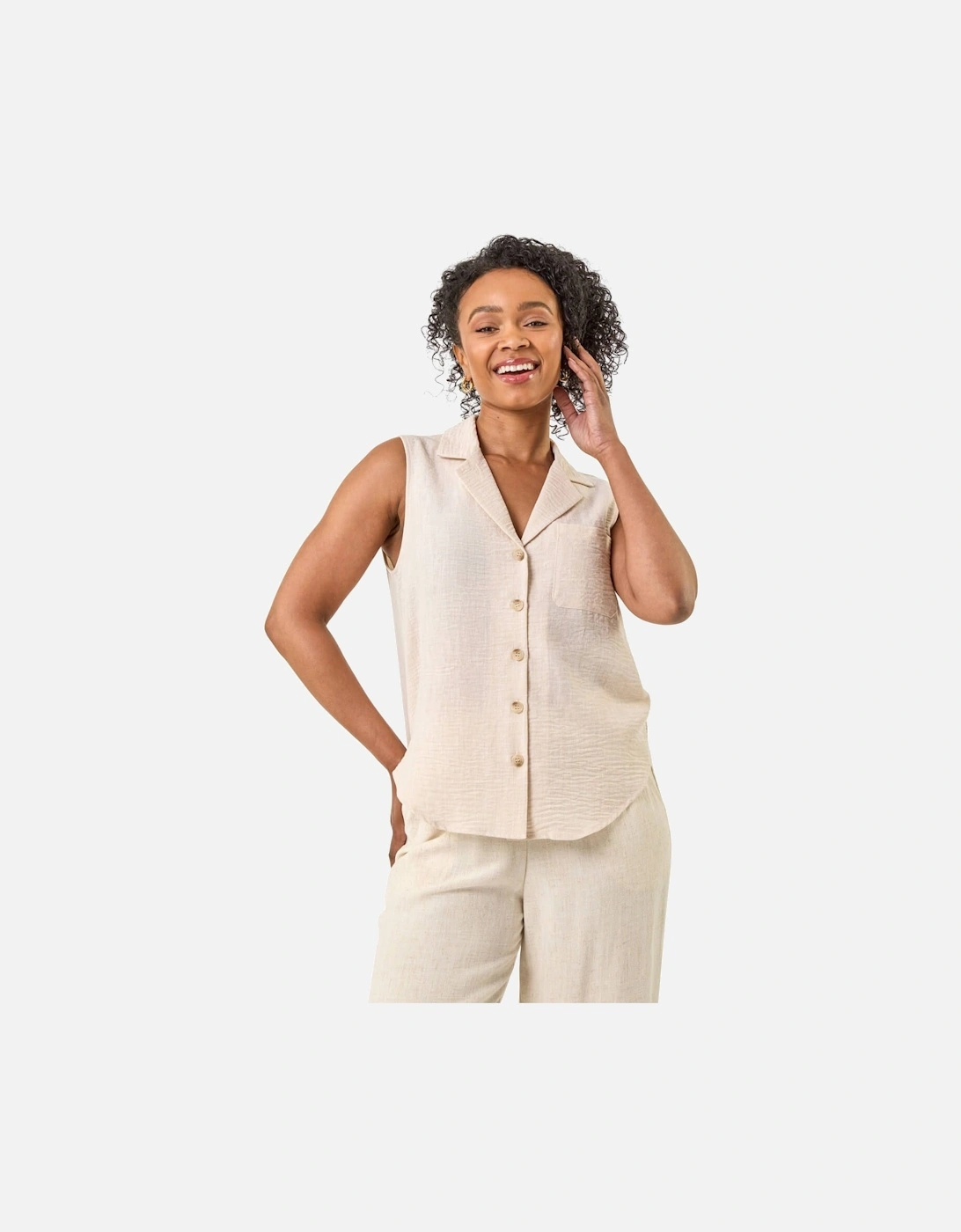 Petite Collared Sleeveless Blouse, 2 of 1