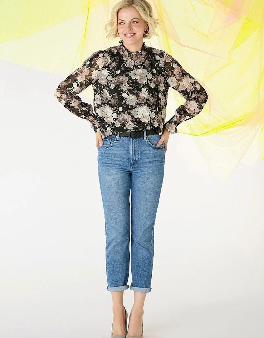 Floral High Shirred Neck Blouse, 2 of 1
