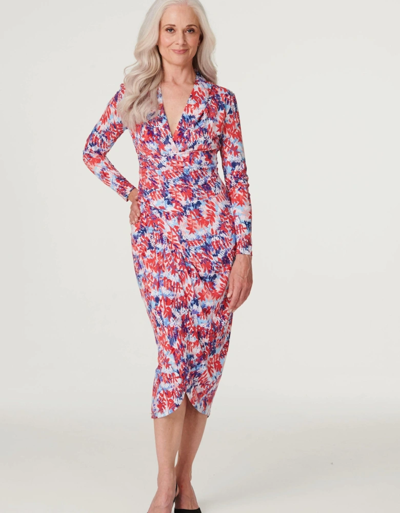 Leaf Print Bodycon Midi Dress
