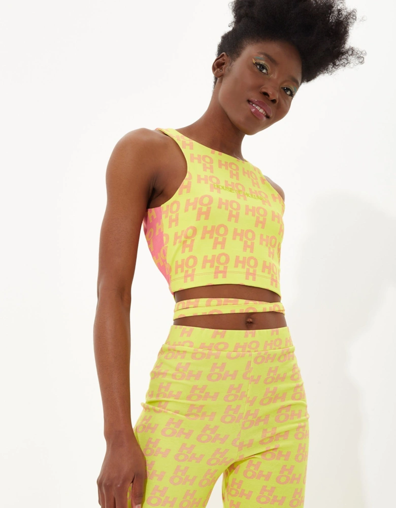 Printed Jersey Crop Top With Open Back In Contrast Colours