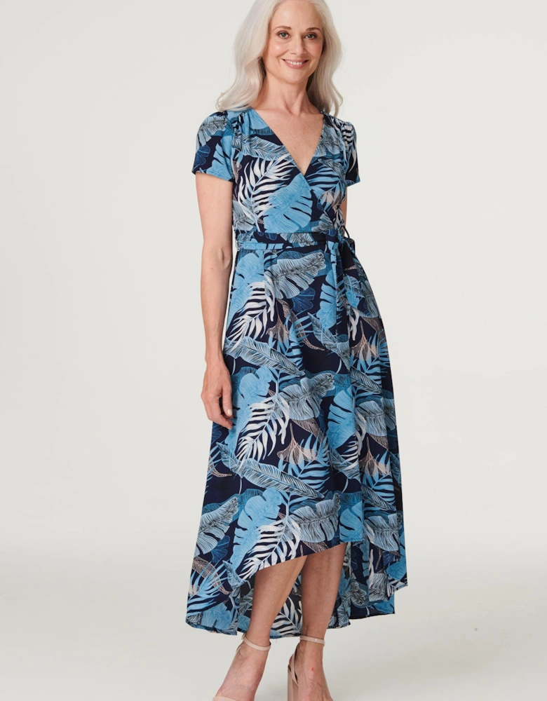 Leaf Print High Low Maxi Dress