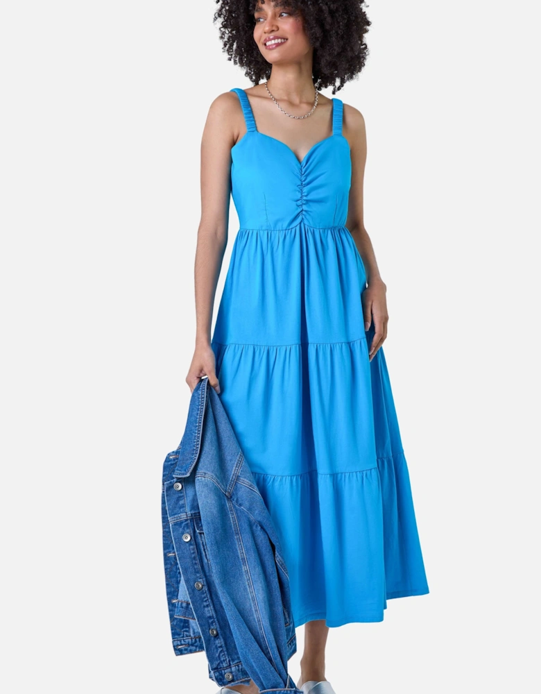Cotton Strappy Tiered Midi Dress