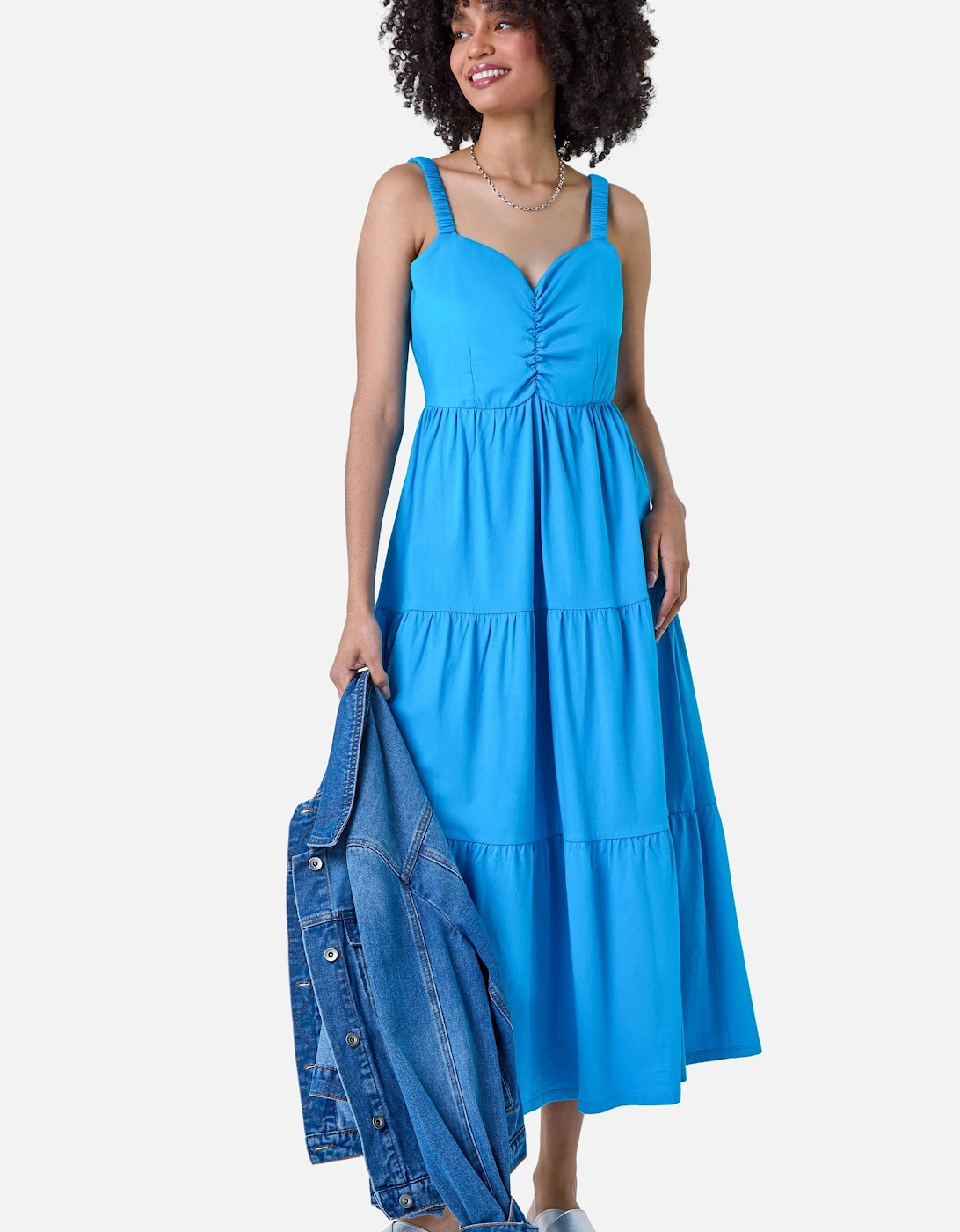 Cotton Strappy Tiered Midi Dress, 2 of 1