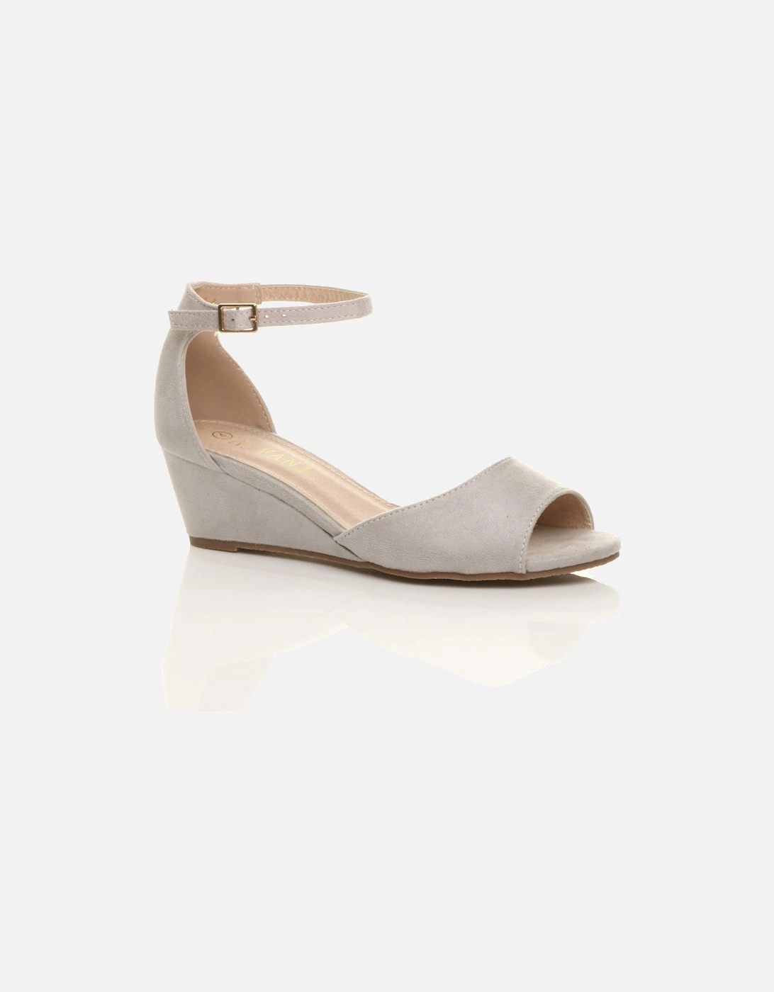 Mid Wedge Heel Ankle Strap Faux Suede Sandals, 2 of 1