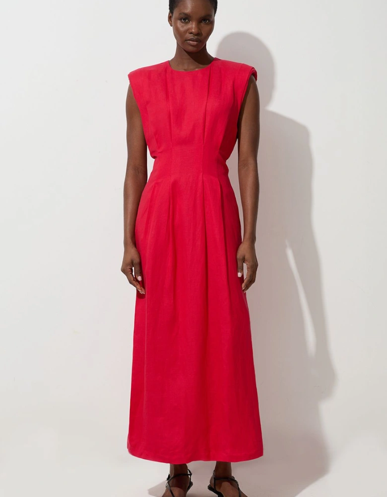 Viscose Linen Woven Pintuck Midi Dress