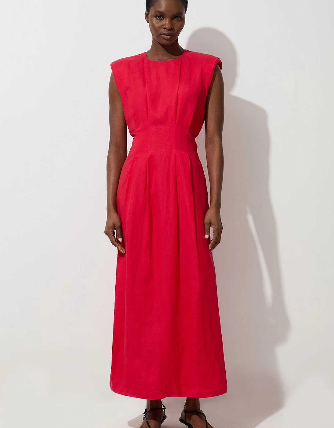 Viscose Linen Woven Pintuck Midi Dress, 2 of 1