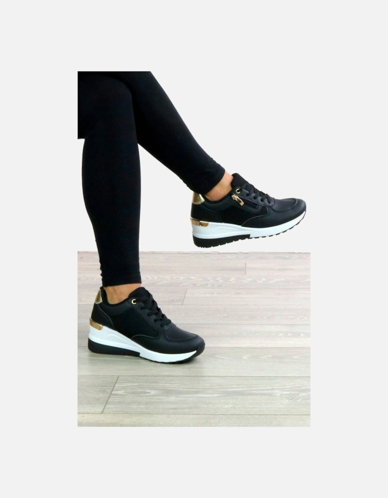 Mid Wedge Heel Gold Trim Lace Up  Trainers