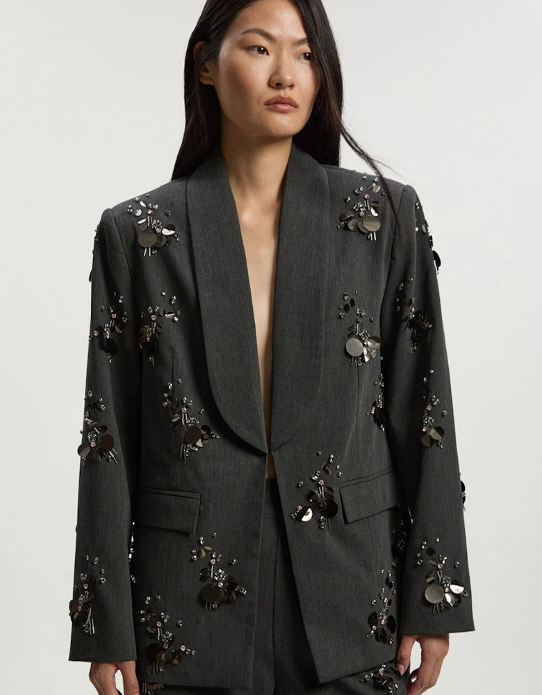 Petite Cluster Sequin & Crystal Embellished Tailored Single Breast Blazer