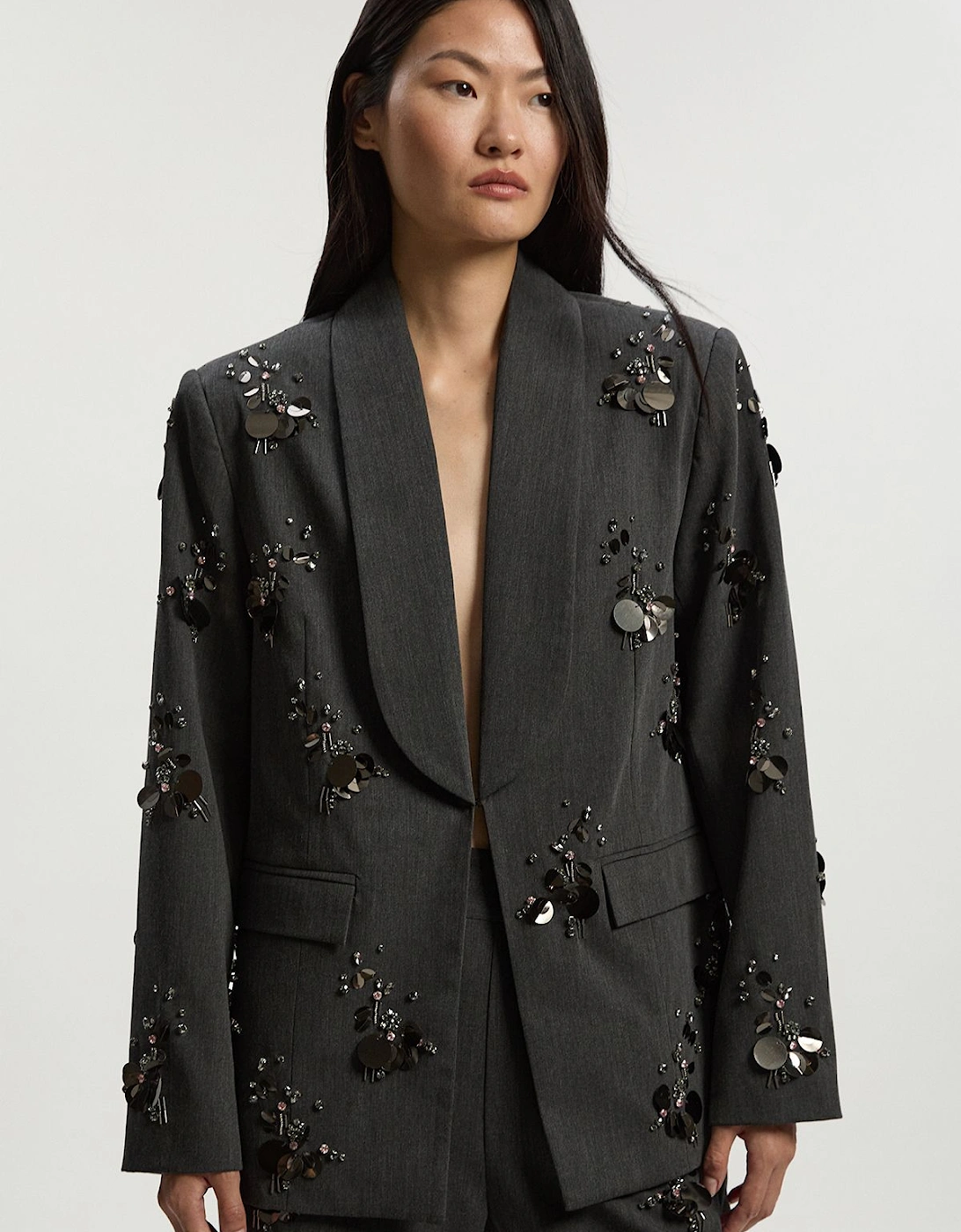 Petite Cluster Sequin & Crystal Embellished Tailored Single Breast Blazer, 2 of 1