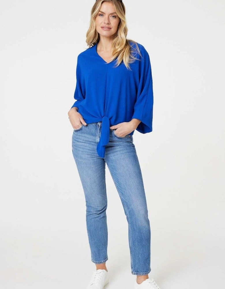 Knot Front Relaxed 3/4 Sleeve Blouse