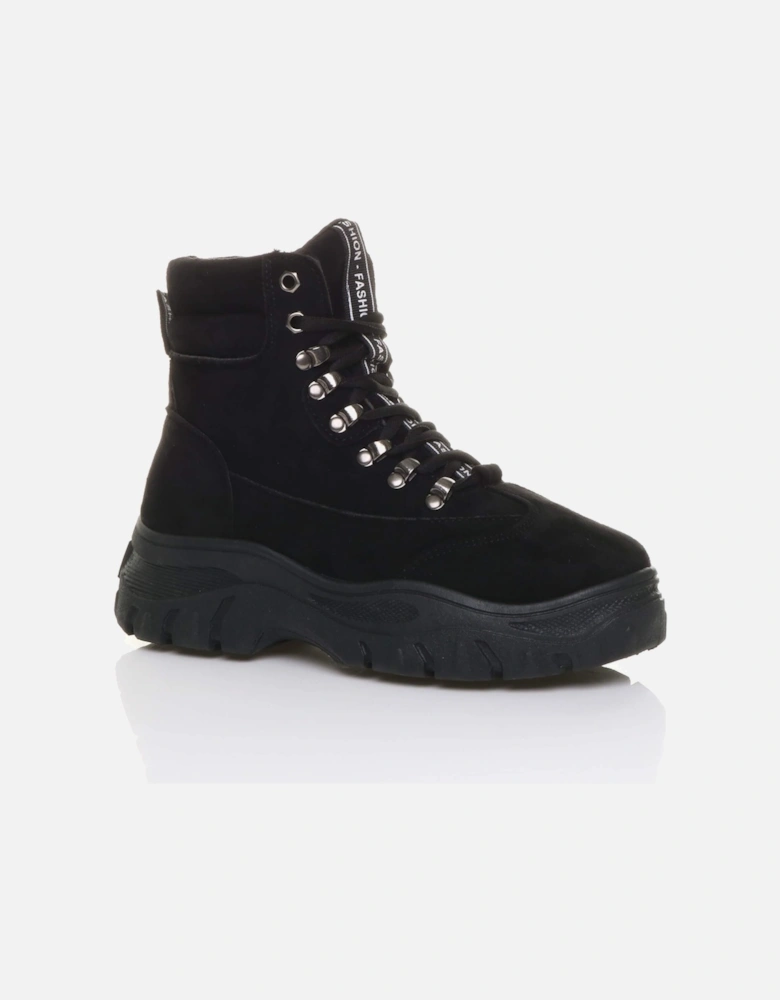 Low  Heel Lace Up Chunky Flatform Worker  Ankle Boots