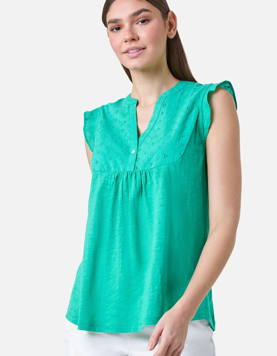 Embroidered Frill Cotton Blend V-Neck Vest Top, 2 of 1