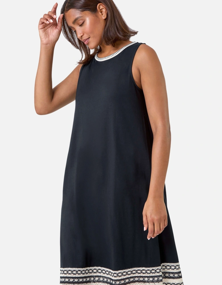 Embroidered Trim Stretch Jersey Shift Dress