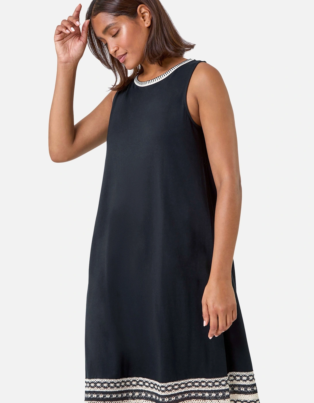 Embroidered Trim Stretch Jersey Shift Dress, 2 of 1