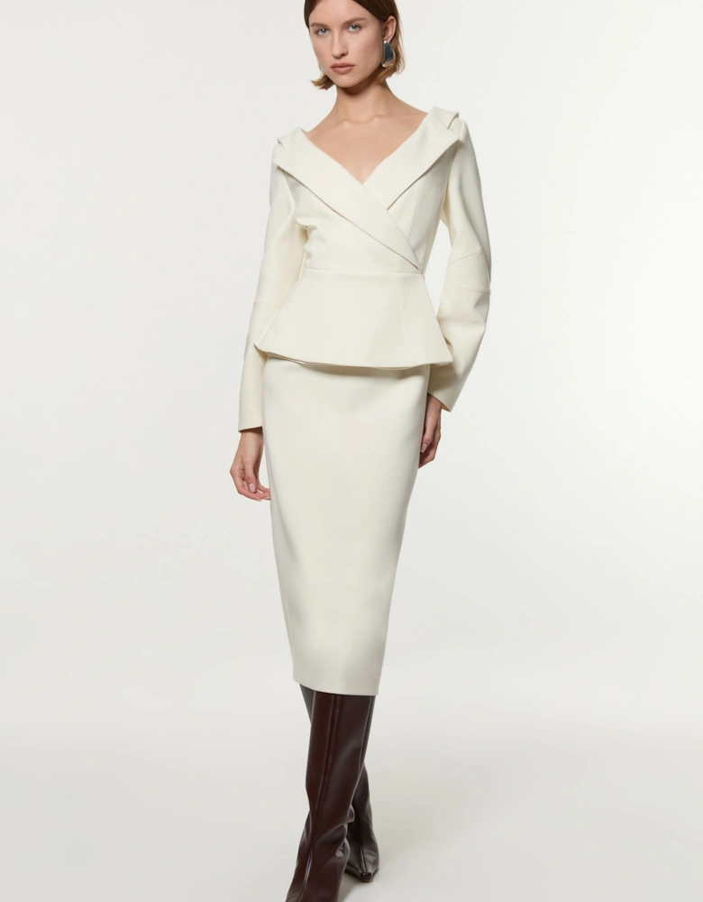 Compact Stretch Tailored Assymetric Peplum Pencil Midiaxi Dress