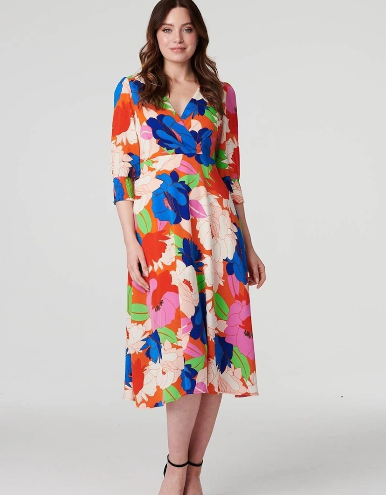 Floral 3/4 Sleeve Midi Dress