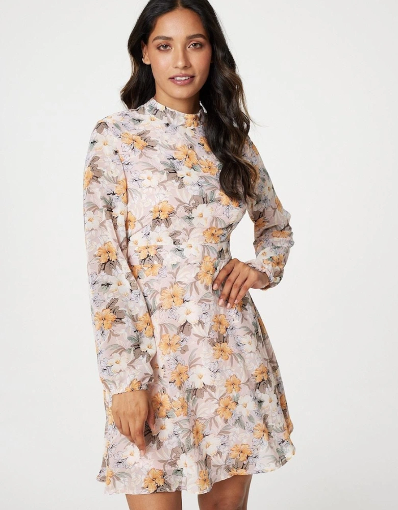 Floral High Neck Short Dress
