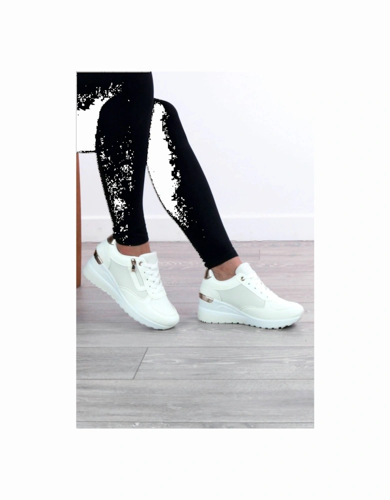 Mid Wedge Heel Gold Trim Lace Up  Trainers