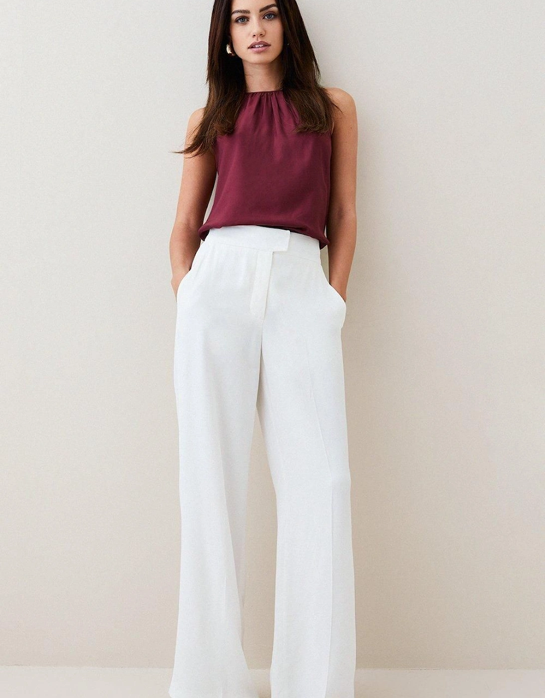 Petite Tailored Viscose Satin Back Crepe Wide Leg Trouser, 2 of 1