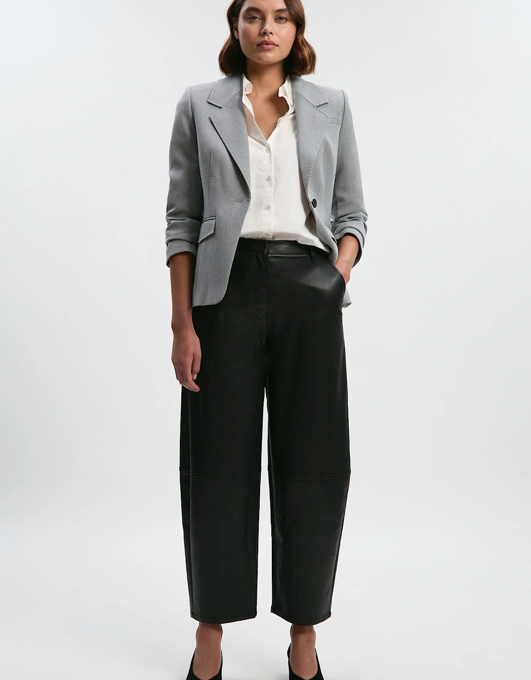 Petite Faux Leather Barrel Leg Trouser, 2 of 1