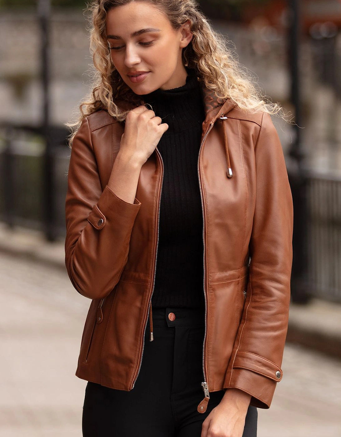 'Anne' Leather Jacket with Adjustable Waist String, 2 of 1