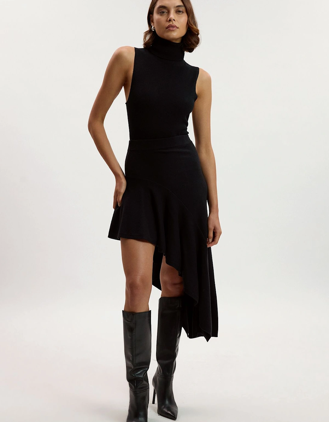 Viscose Blend Asymmetric Hem Knit Midi Skirt, 2 of 1