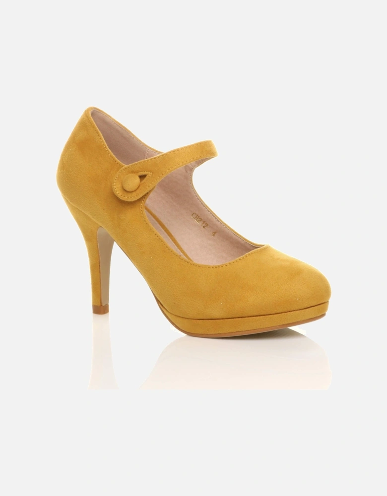 High Slim Heel Mary Jane Faux Suede Court Shoes