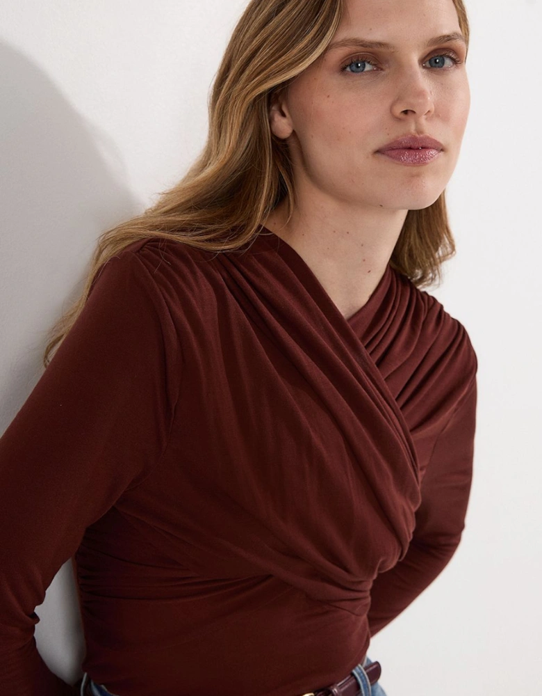 Premium Tencel Jersey Wrap Detail Long Sleeve Top