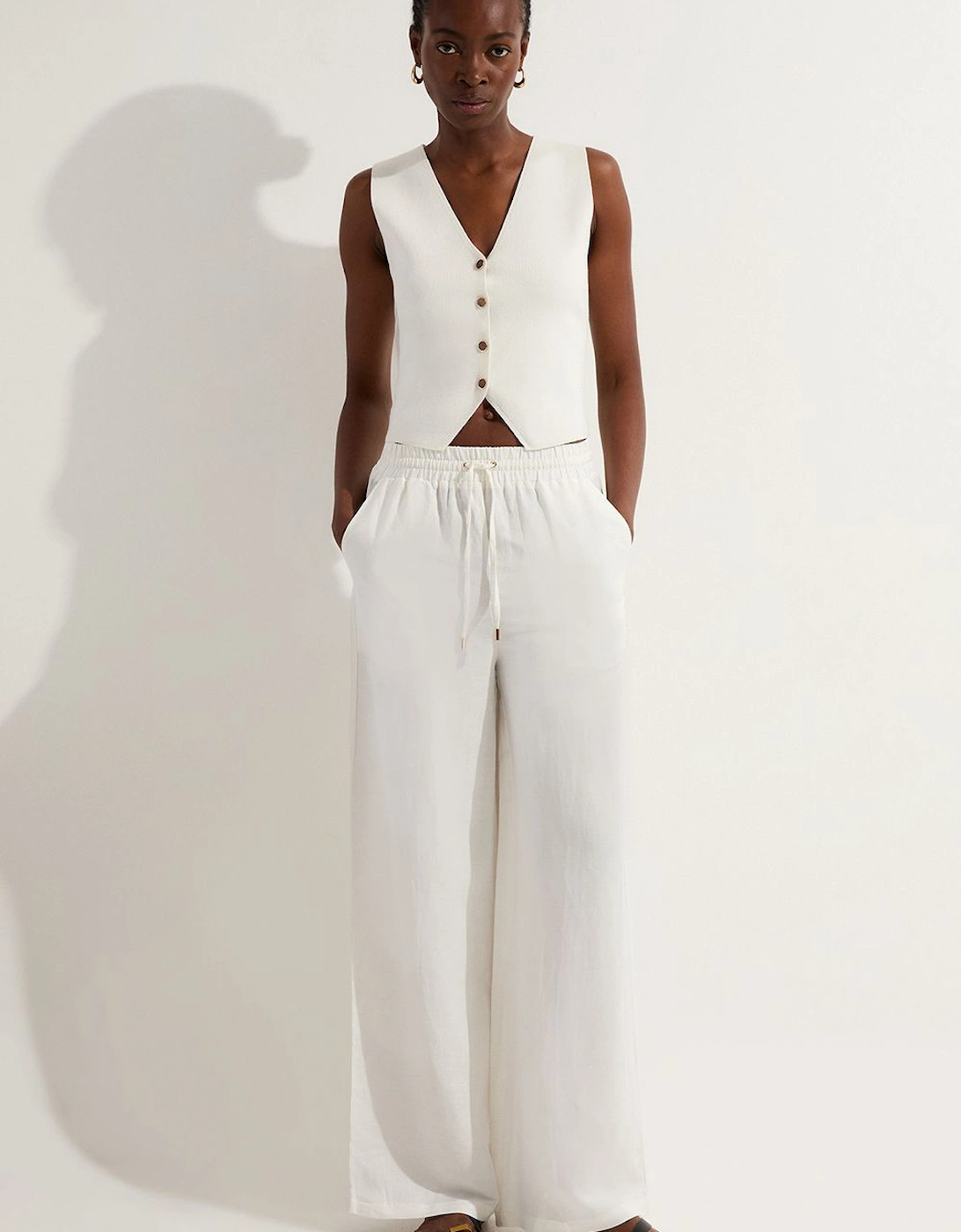Viscose Linen Tie Waist Woven Trouser, 2 of 1