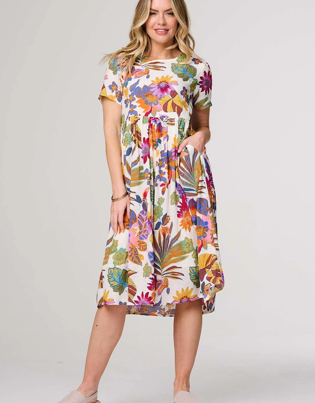 Floral Short Sleeve Relaxed Midi Dress, 2 of 1