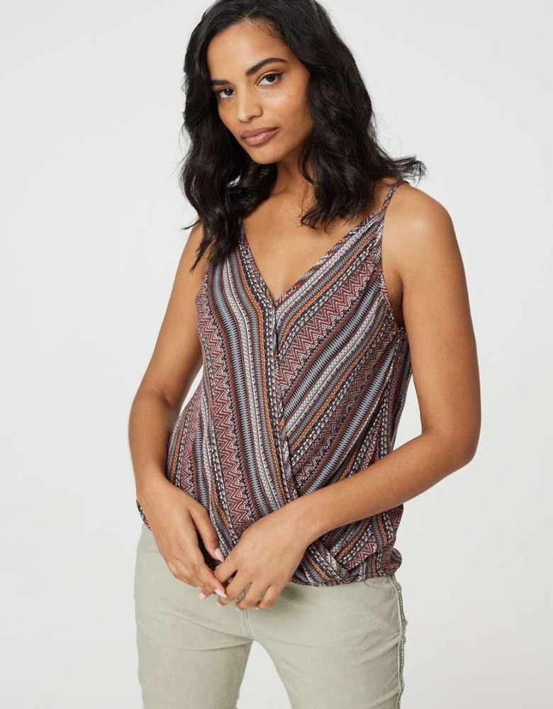 Stripe Print Faux Wrap Cami Top