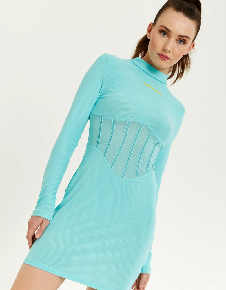 Blue High Neck Corset Dress